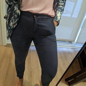 Trenery French linen blend navy blue straight leg pants